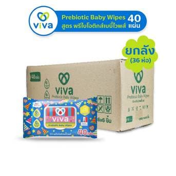 ViVa x Happy Sunday วีว่า Prebiotic Baby Wipes 40 แผ่น ทิชชู่เปียก สูตรพรีไบโอติกส์ ยกลัง 1X36